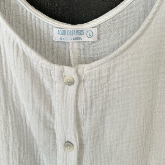 4OUR DREAMERS Soft White Gauzy Cotton Button Front Boho Lightweight Romper Sz L - Picture 3 of 7